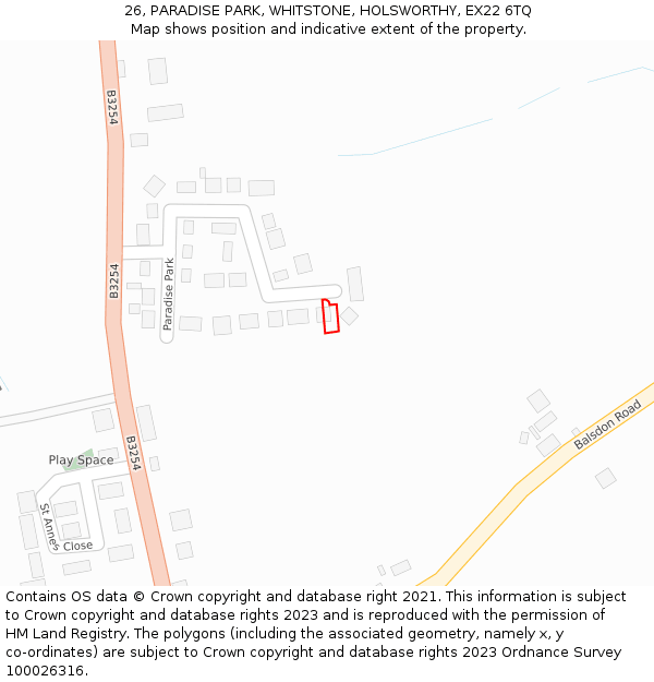 26, PARADISE PARK, WHITSTONE, HOLSWORTHY, EX22 6TQ: Location map and indicative extent of plot