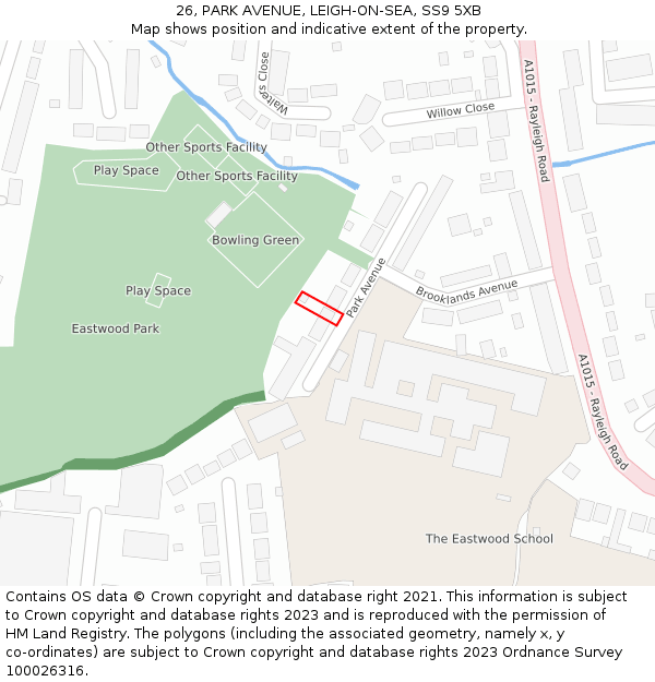 26, PARK AVENUE, LEIGH-ON-SEA, SS9 5XB: Location map and indicative extent of plot