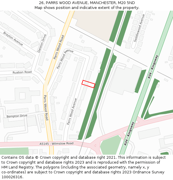 26, PARRS WOOD AVENUE, MANCHESTER, M20 5ND: Location map and indicative extent of plot
