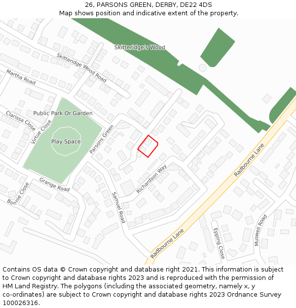 26, PARSONS GREEN, DERBY, DE22 4DS: Location map and indicative extent of plot
