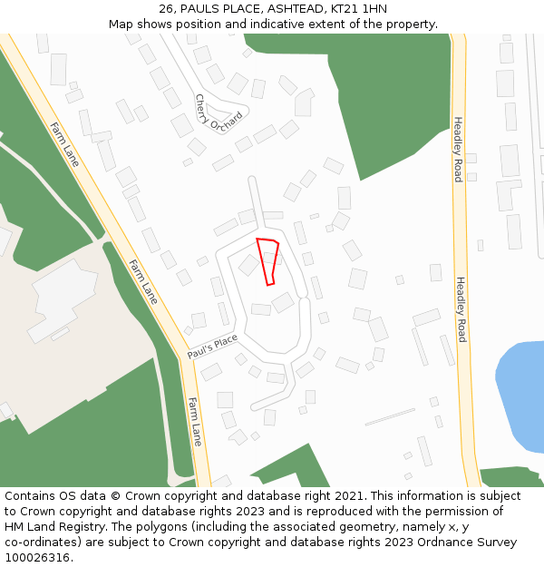 26, PAULS PLACE, ASHTEAD, KT21 1HN: Location map and indicative extent of plot