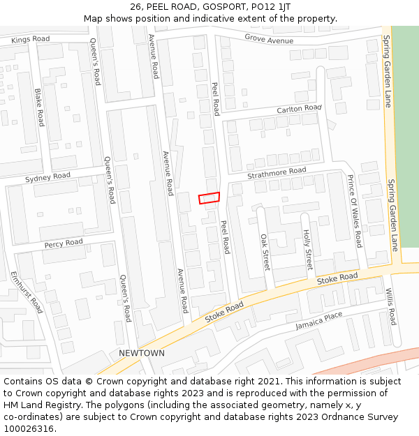 26, PEEL ROAD, GOSPORT, PO12 1JT: Location map and indicative extent of plot