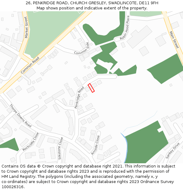 26, PENKRIDGE ROAD, CHURCH GRESLEY, SWADLINCOTE, DE11 9FH: Location map and indicative extent of plot