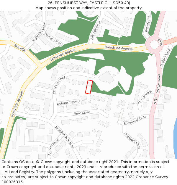 26, PENSHURST WAY, EASTLEIGH, SO50 4RJ: Location map and indicative extent of plot