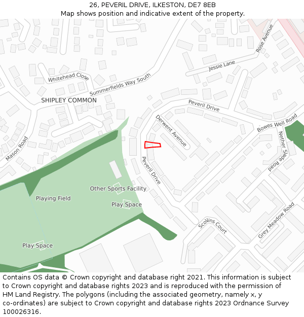 26, PEVERIL DRIVE, ILKESTON, DE7 8EB: Location map and indicative extent of plot