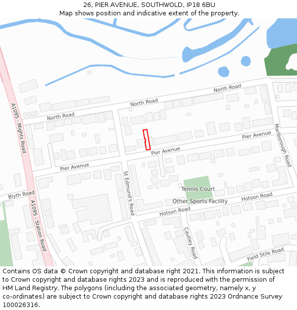 26, PIER AVENUE, SOUTHWOLD, IP18 6BU: Location map and indicative extent of plot