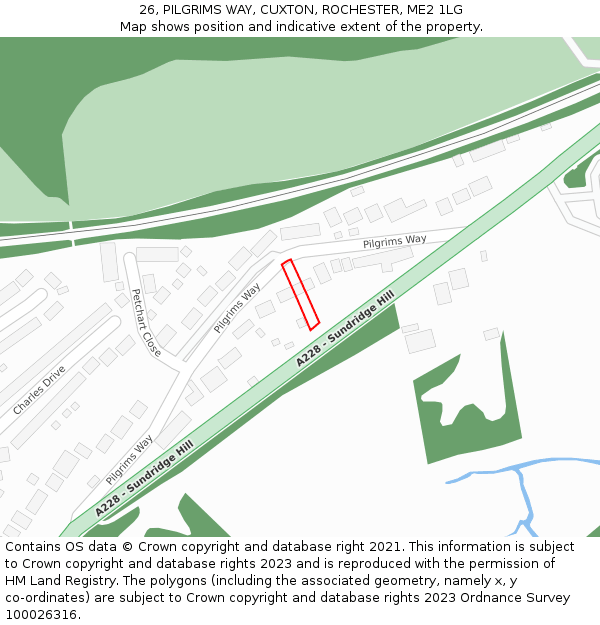 26, PILGRIMS WAY, CUXTON, ROCHESTER, ME2 1LG: Location map and indicative extent of plot
