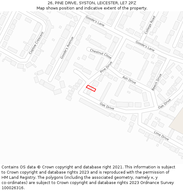 26, PINE DRIVE, SYSTON, LEICESTER, LE7 2PZ: Location map and indicative extent of plot
