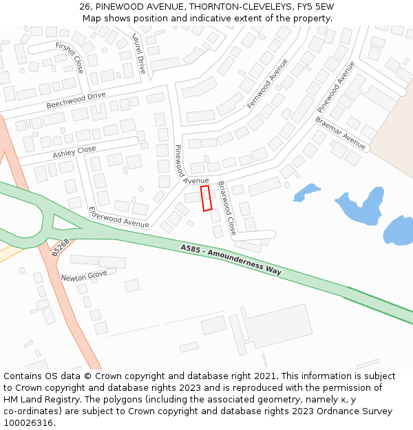 26, PINEWOOD AVENUE, THORNTON-CLEVELEYS, FY5 5EW: Location map and indicative extent of plot