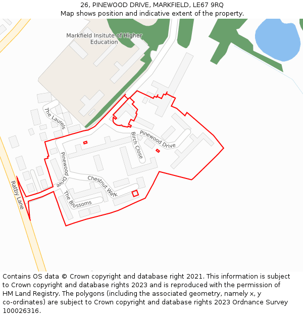 26, PINEWOOD DRIVE, MARKFIELD, LE67 9RQ: Location map and indicative extent of plot