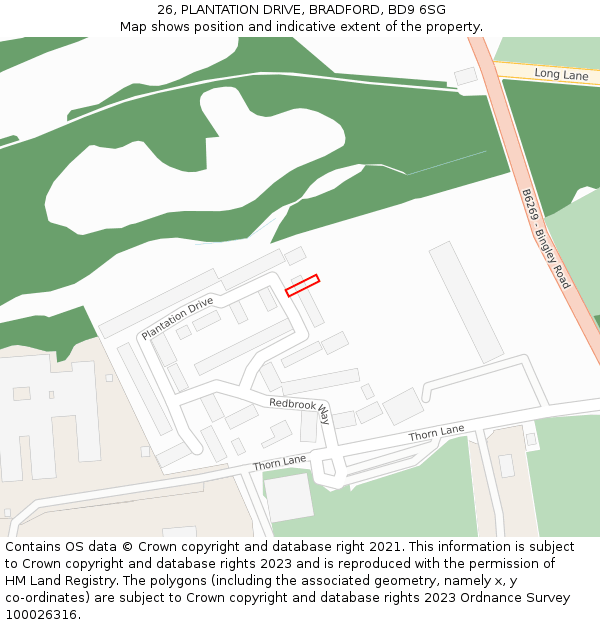 26, PLANTATION DRIVE, BRADFORD, BD9 6SG: Location map and indicative extent of plot