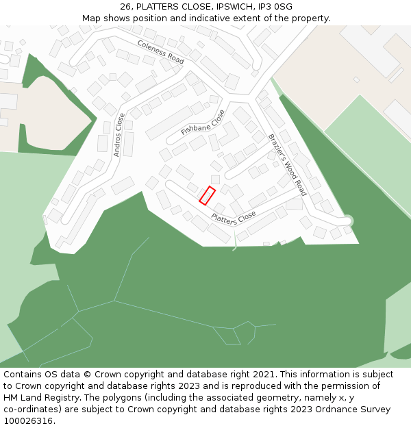26, PLATTERS CLOSE, IPSWICH, IP3 0SG: Location map and indicative extent of plot