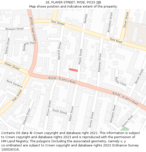26, PLAYER STREET, RYDE, PO33 2JB: Location map and indicative extent of plot