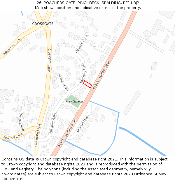 26, POACHERS GATE, PINCHBECK, SPALDING, PE11 3JP: Location map and indicative extent of plot