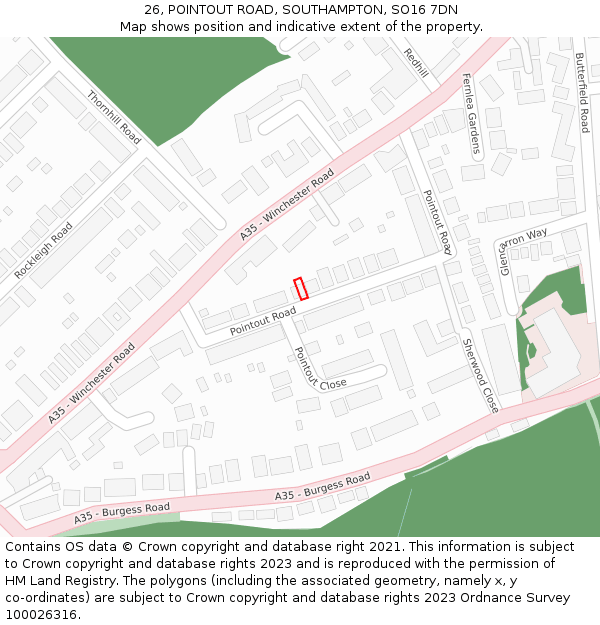 26, POINTOUT ROAD, SOUTHAMPTON, SO16 7DN: Location map and indicative extent of plot