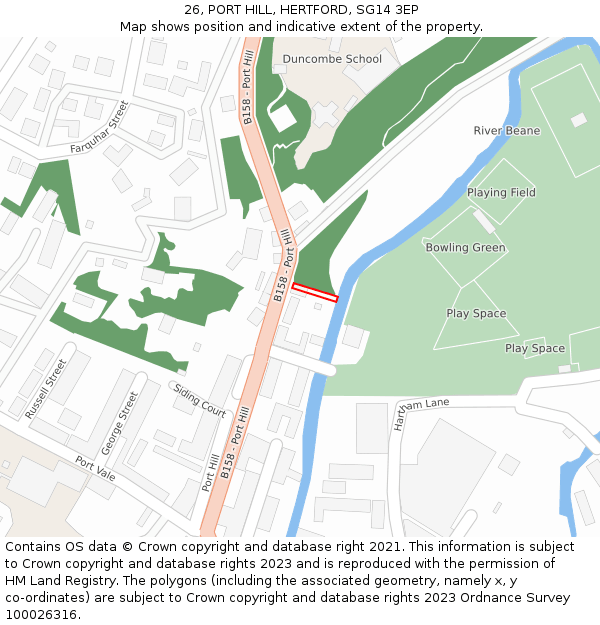 26, PORT HILL, HERTFORD, SG14 3EP: Location map and indicative extent of plot