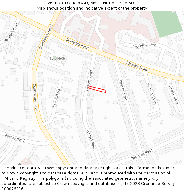 26, PORTLOCK ROAD, MAIDENHEAD, SL6 6DZ: Location map and indicative extent of plot
