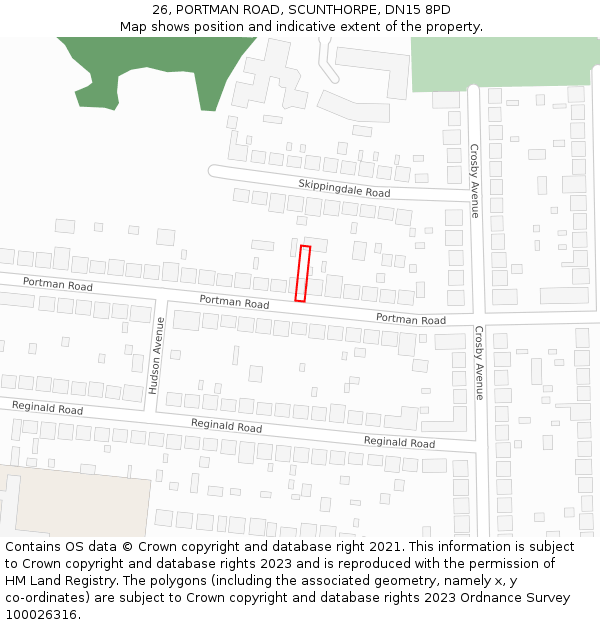 26, PORTMAN ROAD, SCUNTHORPE, DN15 8PD: Location map and indicative extent of plot