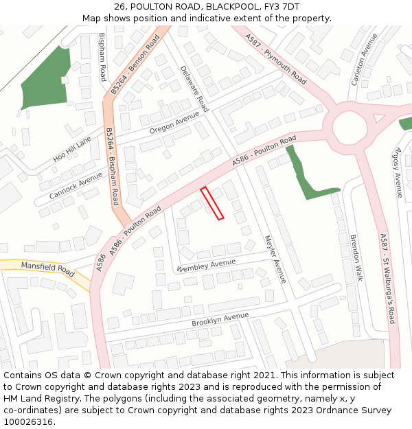 26, POULTON ROAD, BLACKPOOL, FY3 7DT: Location map and indicative extent of plot