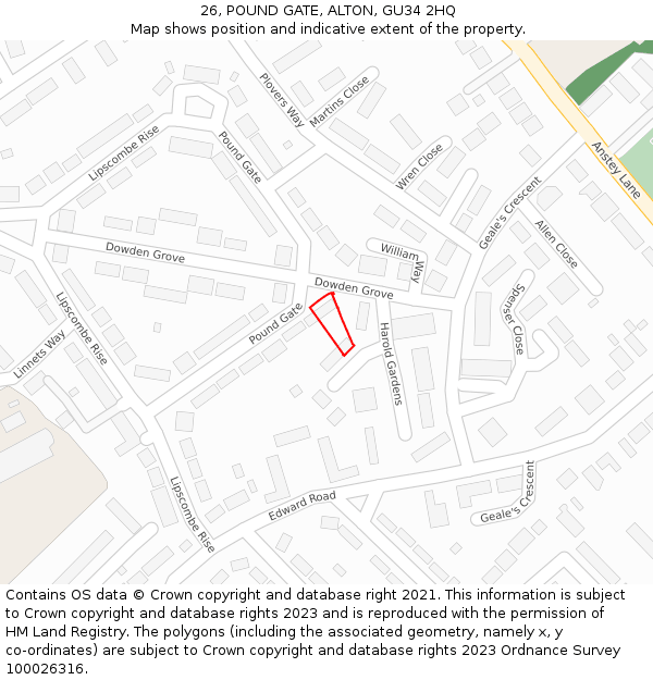 26, POUND GATE, ALTON, GU34 2HQ: Location map and indicative extent of plot