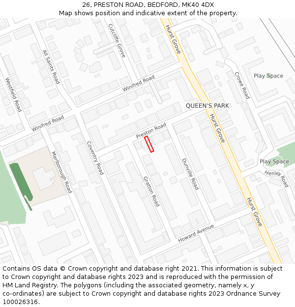 26, PRESTON ROAD, BEDFORD, MK40 4DX: Location map and indicative extent of plot