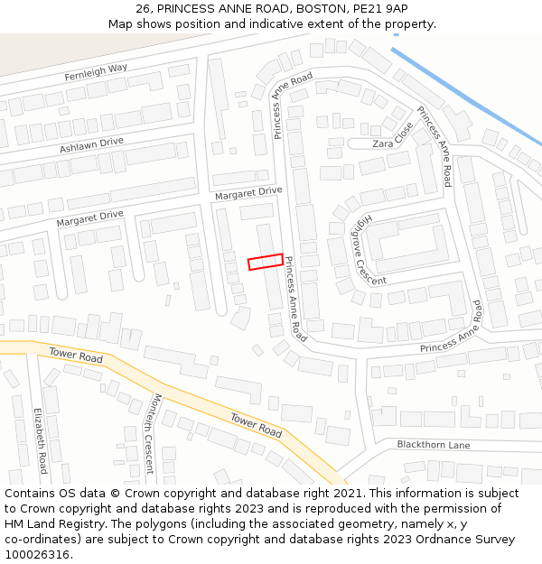 26, PRINCESS ANNE ROAD, BOSTON, PE21 9AP: Location map and indicative extent of plot