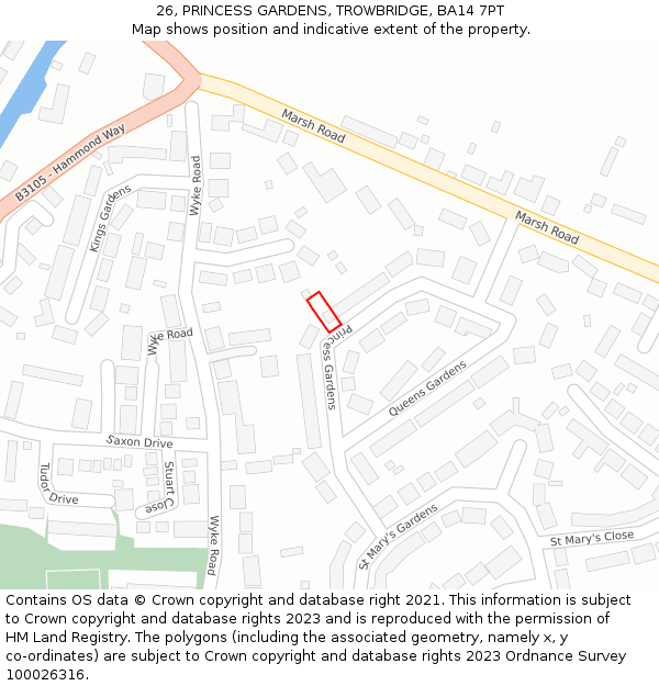 26, PRINCESS GARDENS, TROWBRIDGE, BA14 7PT: Location map and indicative extent of plot