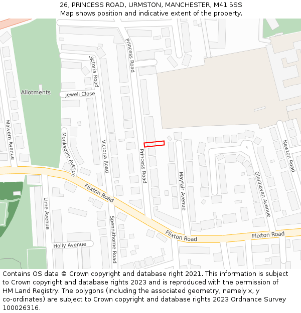 26, PRINCESS ROAD, URMSTON, MANCHESTER, M41 5SS: Location map and indicative extent of plot