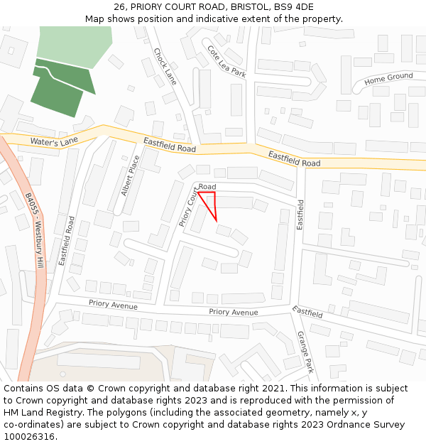 26, PRIORY COURT ROAD, BRISTOL, BS9 4DE: Location map and indicative extent of plot