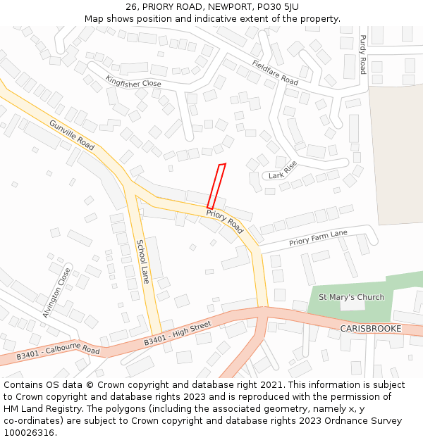 26, PRIORY ROAD, NEWPORT, PO30 5JU: Location map and indicative extent of plot
