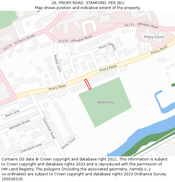 26, PRIORY ROAD, STAMFORD, PE9 2EU: Location map and indicative extent of plot