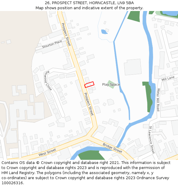 26, PROSPECT STREET, HORNCASTLE, LN9 5BA: Location map and indicative extent of plot