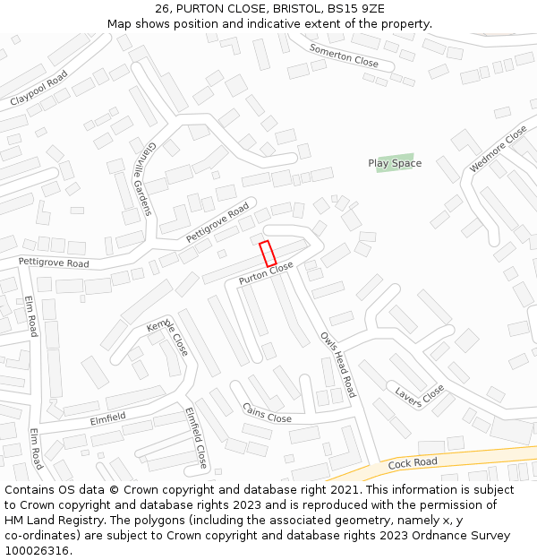 26, PURTON CLOSE, BRISTOL, BS15 9ZE: Location map and indicative extent of plot