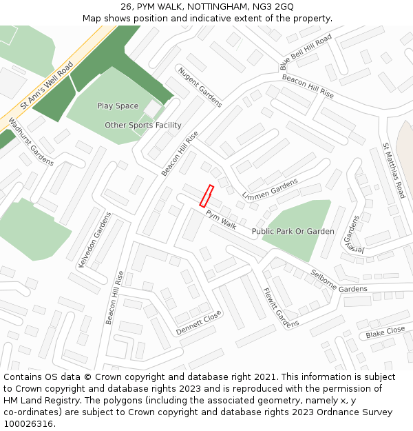 26, PYM WALK, NOTTINGHAM, NG3 2GQ: Location map and indicative extent of plot