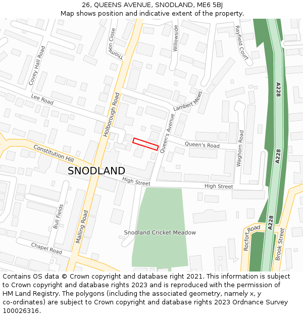 26, QUEENS AVENUE, SNODLAND, ME6 5BJ: Location map and indicative extent of plot
