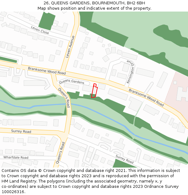 26, QUEENS GARDENS, BOURNEMOUTH, BH2 6BH: Location map and indicative extent of plot