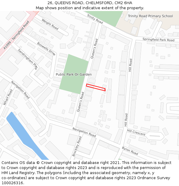 26, QUEENS ROAD, CHELMSFORD, CM2 6HA: Location map and indicative extent of plot