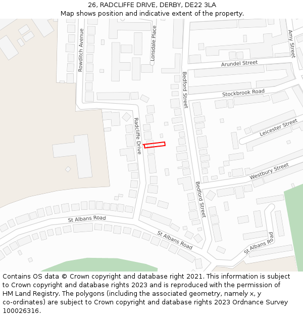 26, RADCLIFFE DRIVE, DERBY, DE22 3LA: Location map and indicative extent of plot