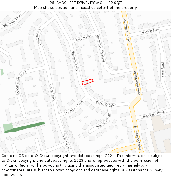 26, RADCLIFFE DRIVE, IPSWICH, IP2 9QZ: Location map and indicative extent of plot