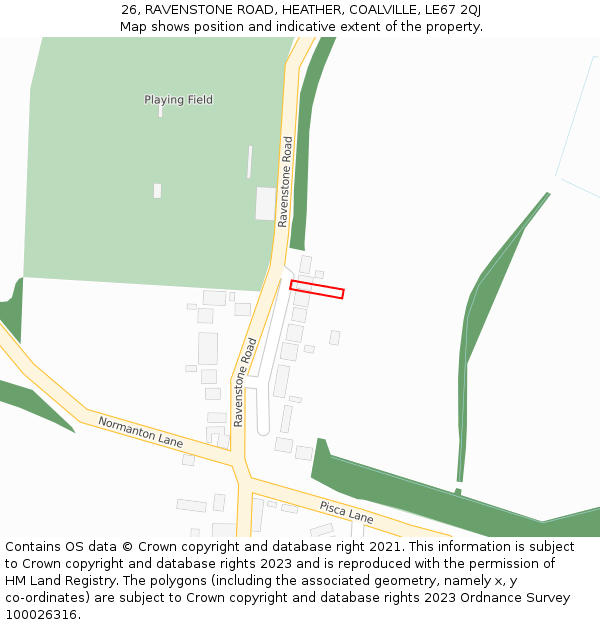 26, RAVENSTONE ROAD, HEATHER, COALVILLE, LE67 2QJ: Location map and indicative extent of plot