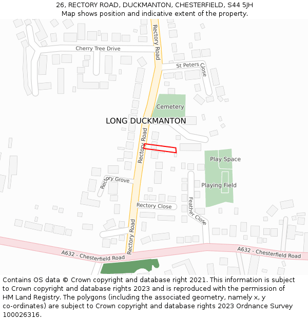 26, RECTORY ROAD, DUCKMANTON, CHESTERFIELD, S44 5JH: Location map and indicative extent of plot