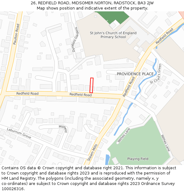 26, REDFIELD ROAD, MIDSOMER NORTON, RADSTOCK, BA3 2JW: Location map and indicative extent of plot