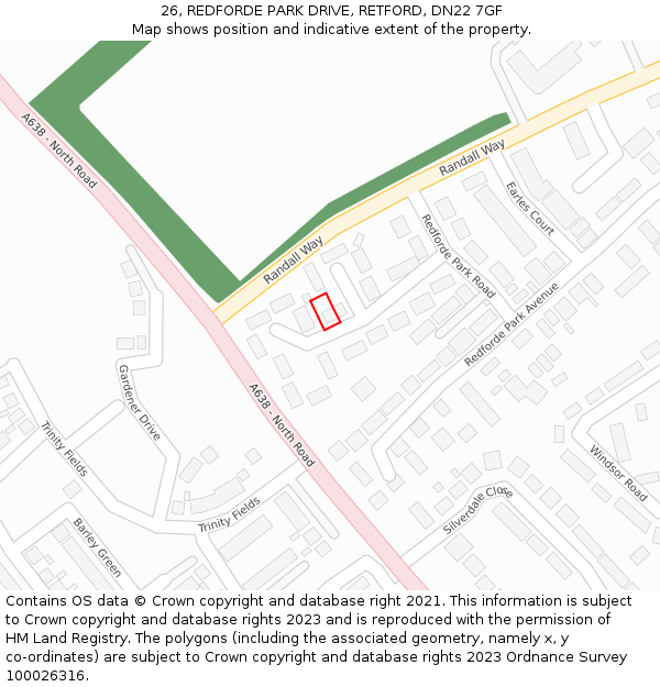 26, REDFORDE PARK DRIVE, RETFORD, DN22 7GF: Location map and indicative extent of plot