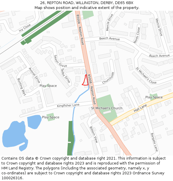 26, REPTON ROAD, WILLINGTON, DERBY, DE65 6BX: Location map and indicative extent of plot