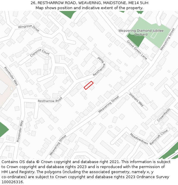 26, RESTHARROW ROAD, WEAVERING, MAIDSTONE, ME14 5UH: Location map and indicative extent of plot