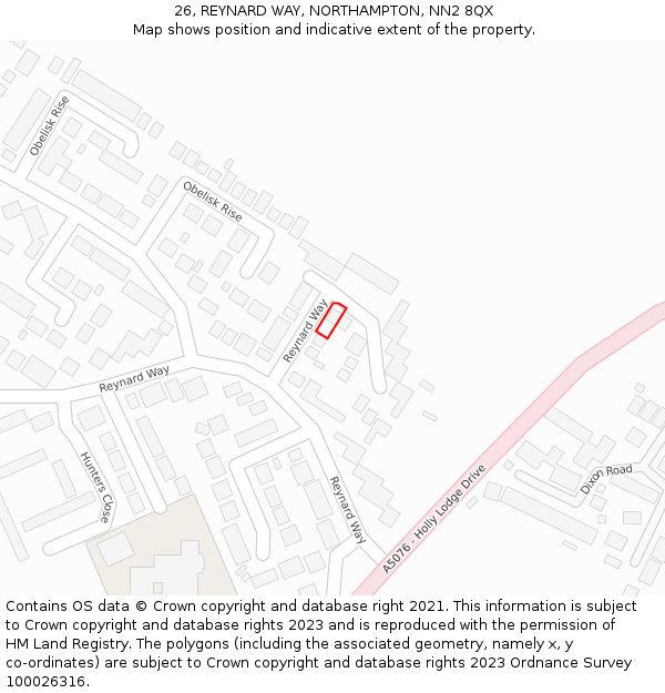 26, REYNARD WAY, NORTHAMPTON, NN2 8QX: Location map and indicative extent of plot