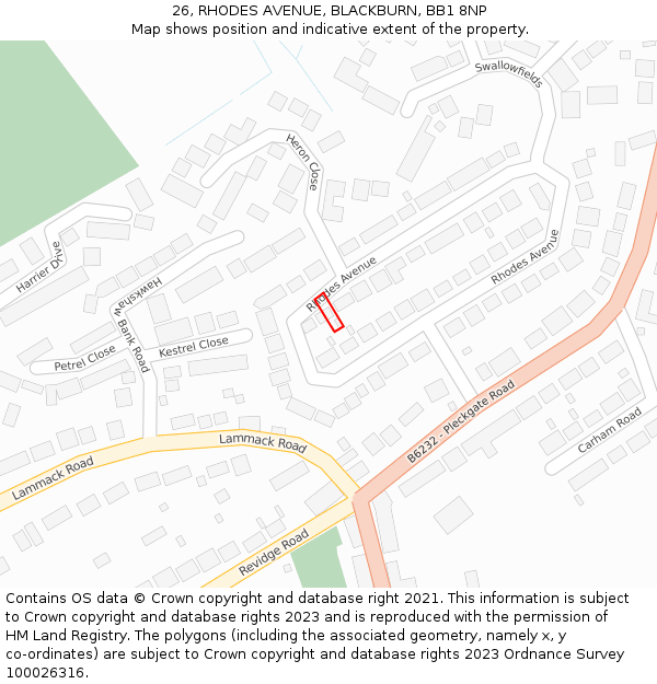 26, RHODES AVENUE, BLACKBURN, BB1 8NP: Location map and indicative extent of plot
