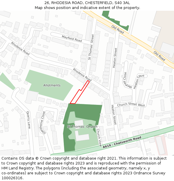 26, RHODESIA ROAD, CHESTERFIELD, S40 3AL: Location map and indicative extent of plot
