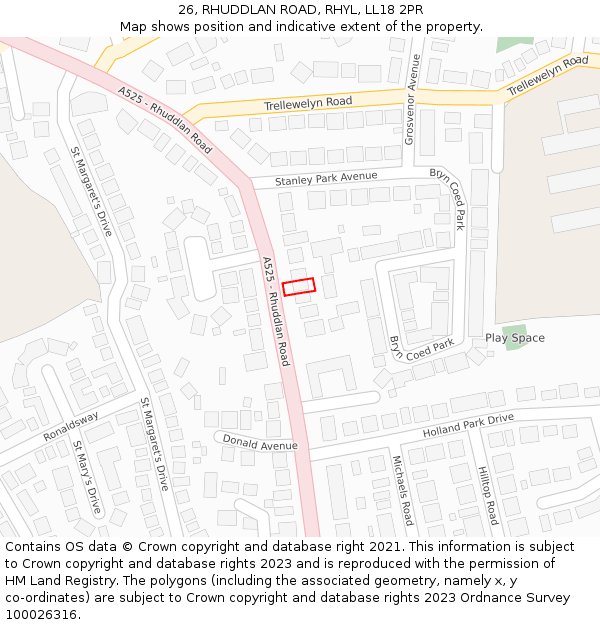26, RHUDDLAN ROAD, RHYL, LL18 2PR: Location map and indicative extent of plot