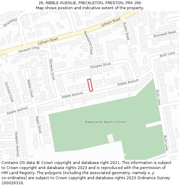 26, RIBBLE AVENUE, FRECKLETON, PRESTON, PR4 1RX: Location map and indicative extent of plot
